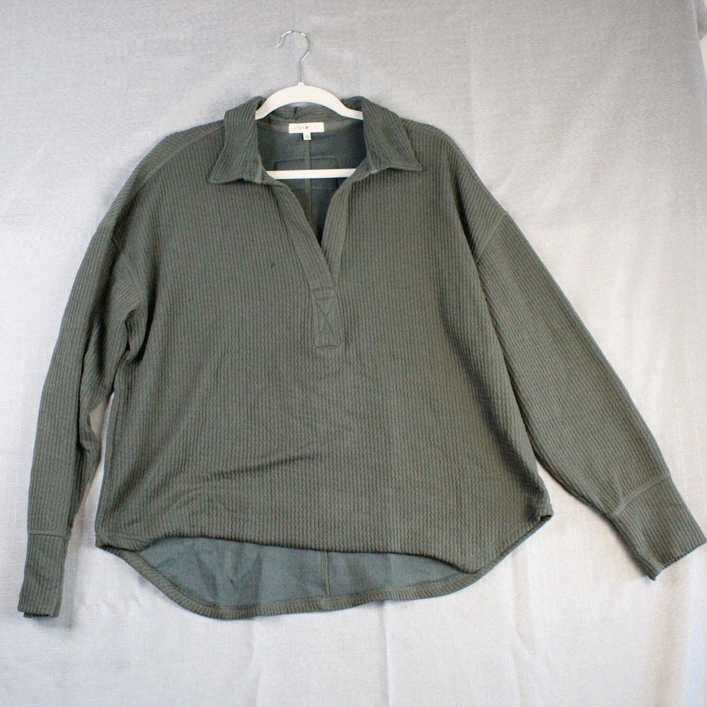 Ultra Flirt Olive Green Ribbed Thermal Pullover Top XL Gorpcore Minimalist